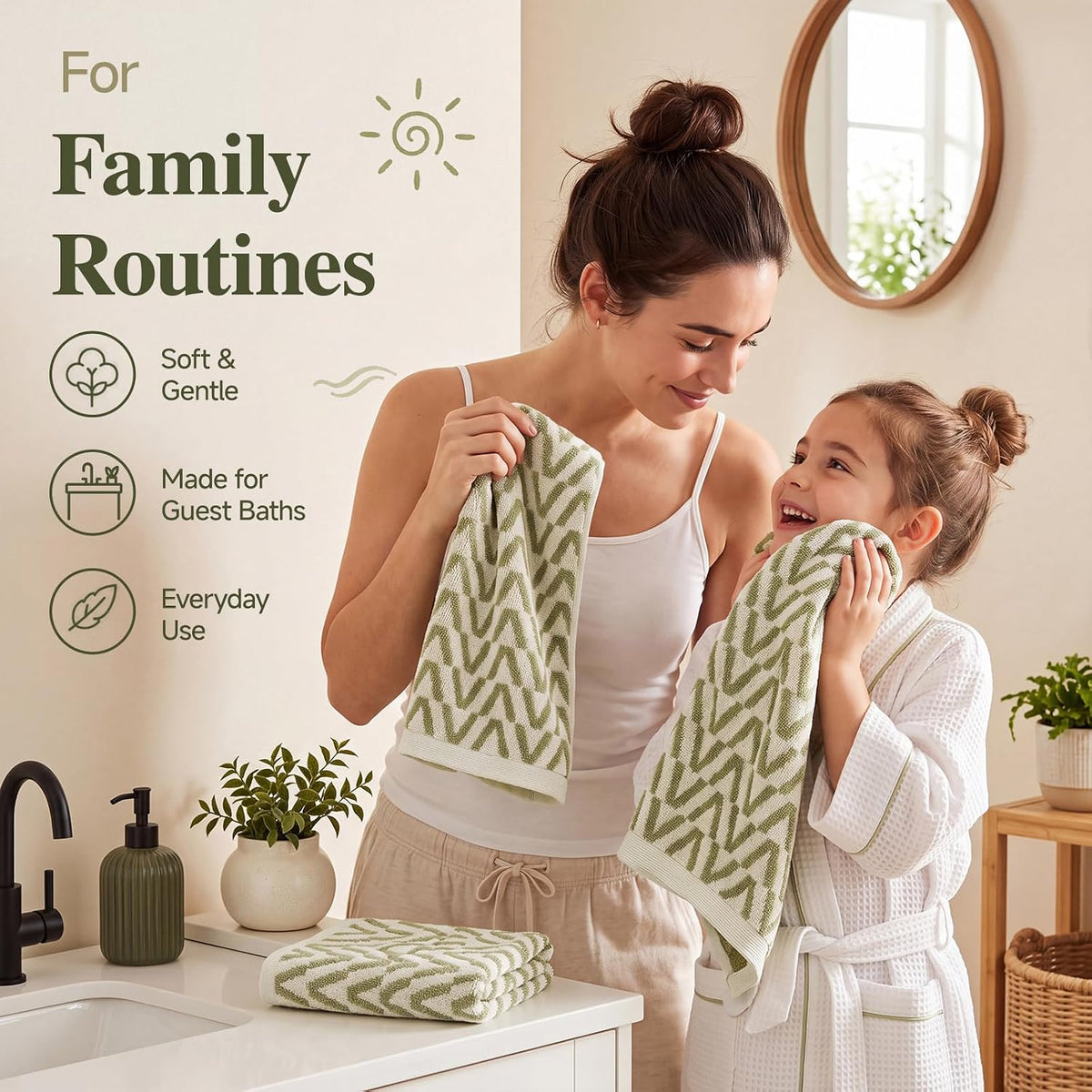 ecolook Decorative Hand Towels for Bathroom, Jacquard Cotton, Set of 2