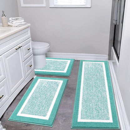 Pauwer Bathroom Rugs 3 Piece Set, Non Slip Washable Bath Mat, Dark Grey