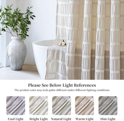 Siiluminisoy Extra Long Shower Curtain Fabric 72 x 84 Inch Shower Curtain Cream Striped Cotton Blend Thick Farmhouse Shower Curtains for Country Bathroom Decor, Beige