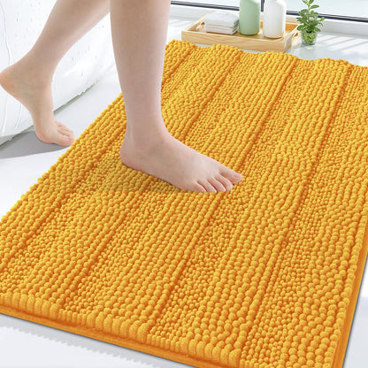 Grandaily Chenille Striped Bathroom Rugs 36x24, Extra Thick and Absorbent Bath Mats, Non-Slip Soft Plush Shaggy Shower Carpet, Machine Wash Dry, Bath Rug for Bathroom, (Large, Light Grey)