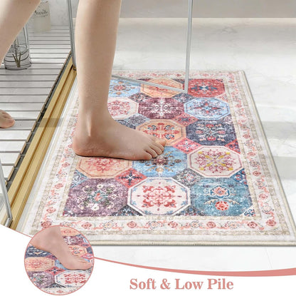 Yinhua Boho Bathroom Runner Rug Non Silp, Vintage Long Bath Mat Washable