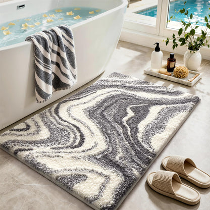 Color&Geometry Marble Bath Mat, 24"x36",Khaki Wave Bathroom Rug