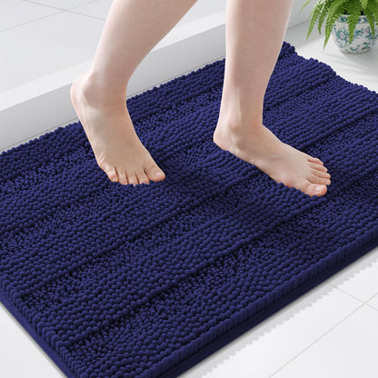 Grandaily Chenille Striped Bathroom Rugs 36x24, Extra Thick and Absorbent Bath Mats, Non-Slip Soft Plush Shaggy Shower Carpet, Machine Wash Dry, Bath Rug for Bathroom, (Large, Light Grey)