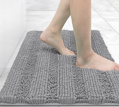 Grandaily Chenille Striped Bathroom Rugs 36x24, Extra Thick and Absorbent Bath Mats, Non-Slip Soft Plush Shaggy Shower Carpet, Machine Wash Dry, Bath Rug for Bathroom, (Large, Light Grey)