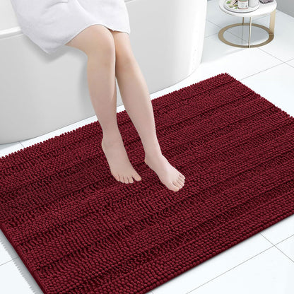 Grandaily Chenille Striped Bathroom Rugs 36x24, Extra Thick and Absorbent Bath Mats, Non-Slip Soft Plush Shaggy Shower Carpet, Machine Wash Dry, Bath Rug for Bathroom, (Large, Light Grey)