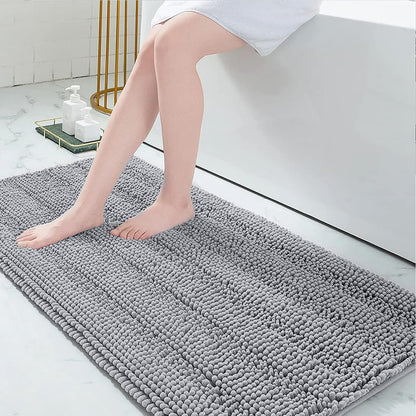 Grandaily Chenille Striped Bathroom Rugs 36x24, Extra Thick and Absorbent Bath Mats, Non-Slip Soft Plush Shaggy Shower Carpet, Machine Wash Dry, Bath Rug for Bathroom, (Large, Light Grey)