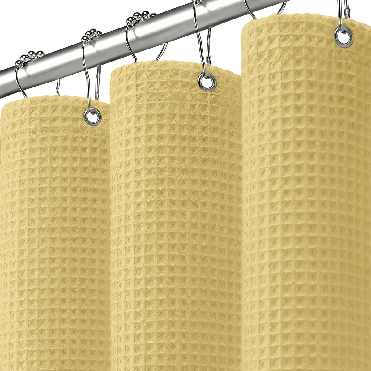 Waffle Weave Shower Curtain Heavyweight Cotton Fabric Black 72Wx72L