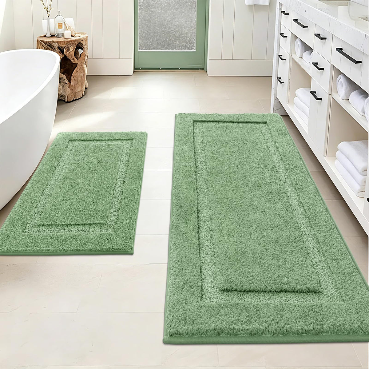 SHACOS Soft Microfiber Bathroom Rugs Set of 2 Pieces, White