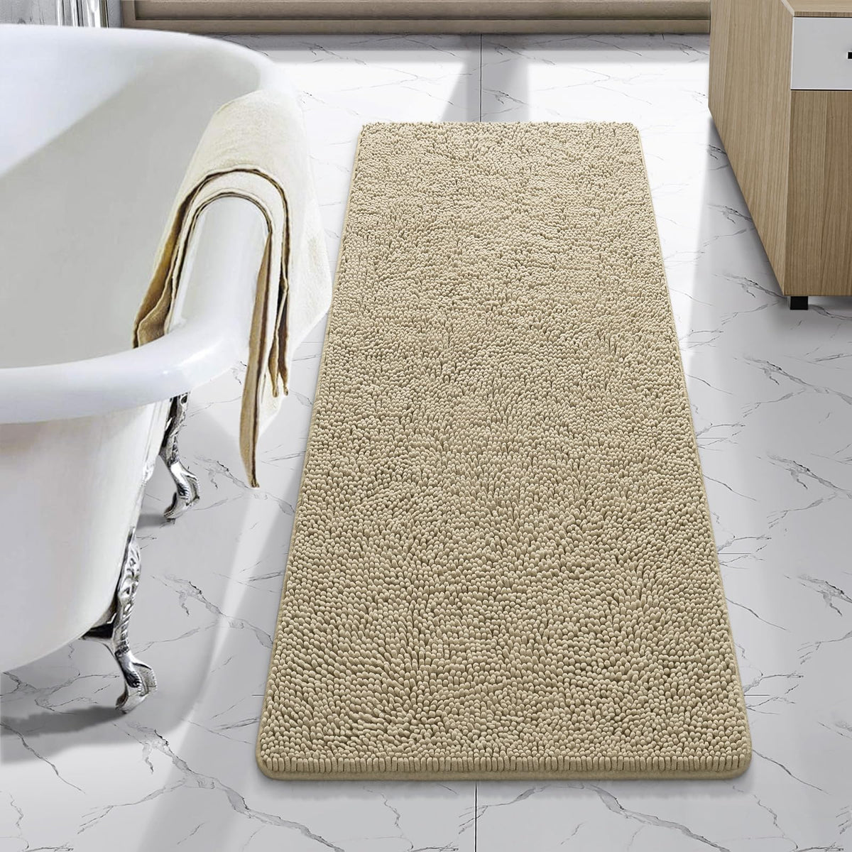 LOCHAS Luxury Bathroom Rug Shaggy Bath Mat 24 x 60 Inch, Gray