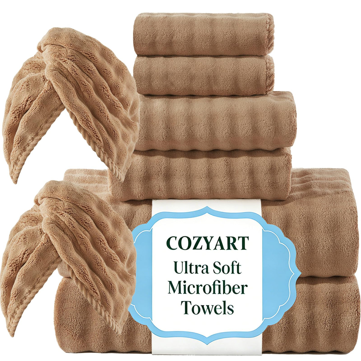 COZYART Lint Free 8 Pcs Bathroom Towels Set Ultra Soft Microfiber Orange