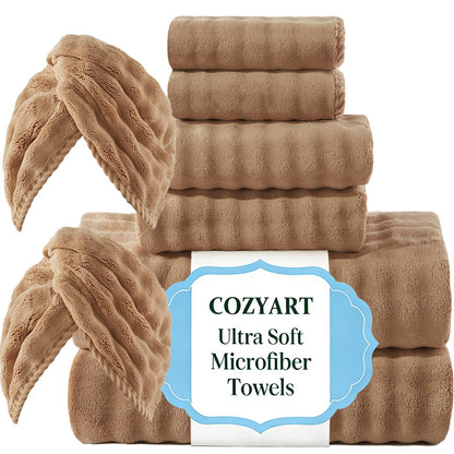 COZYART Lint Free 8 Pcs Bathroom Towels Set Ultra Soft Microfiber Orange