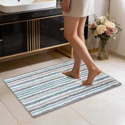 VOOVA & MOVAS Striped Bathroom Rug, 24x17, Microfiber, Aqua Beige Gray