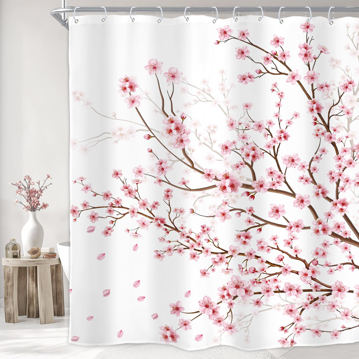 Pink Cherry Blossom Plum Asian Shower Curtain Japanese 60Wx72H Inch Decor