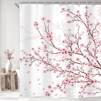 Pink Cherry Blossom Plum Asian Shower Curtain Japanese 60Wx72H Inch Decor