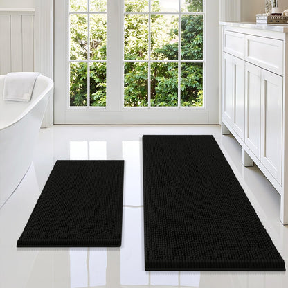 Smiry Chenille Bathroom Rugs Sets 2 Piece (30x20+24x16, Black)