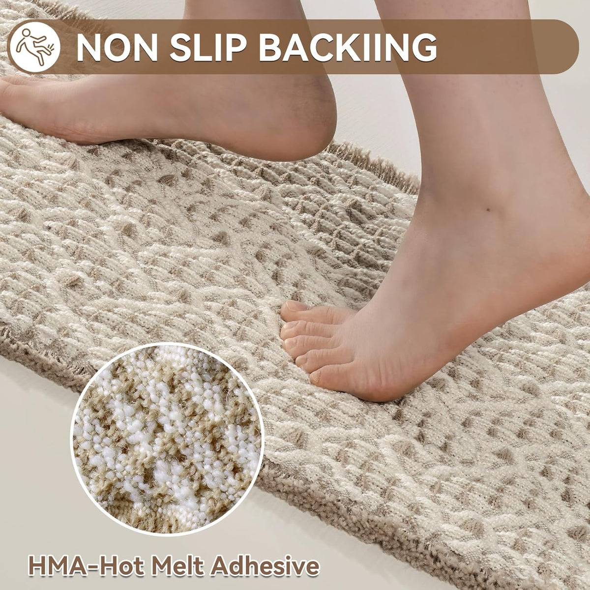 Waffle Bath Mat, Extra Soft Boho Bathroom Rugs, 16x24 Brown