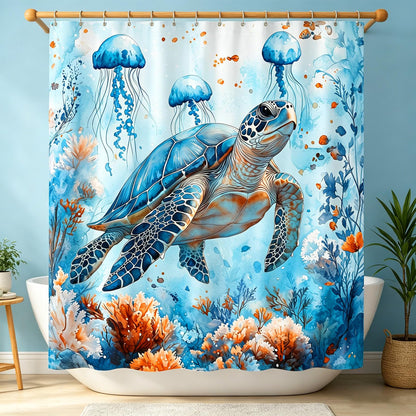 Sea Turtle Shower Curtain,Ocean Beach Shower Curtain, Tropical Summer Sea Theme Bathroom 72x72 Inch Proof Polyester Insulated Home Decor