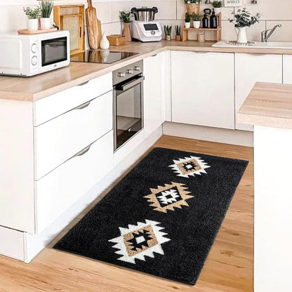 DEXDE Black Bathroom Rugs 20x32 Aztec Boho Long Western Plush Bath Mats
