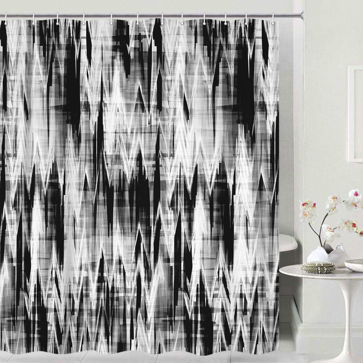 JAWO Abstract Shower Curtain,Modern Aesthetic Abstract Stripe Shower Curtain Set, Yellow Blue Grey Contemporary Abstract Painting Fabric Shower Curtains
