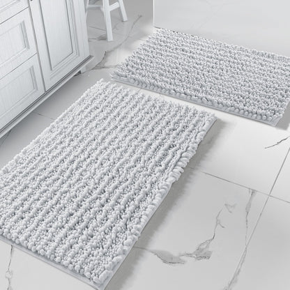 Yimobra Bathroom Rugs Sets 2 Piece - Quick Dry Extra Thick Luxury Chenille Bath Mat, Non Slip Super Absorbent for Tub Shower Sink, Machine Washable Shaggy Floor Mat, 32"x20"+24"x17" Inch, Pale Khaki