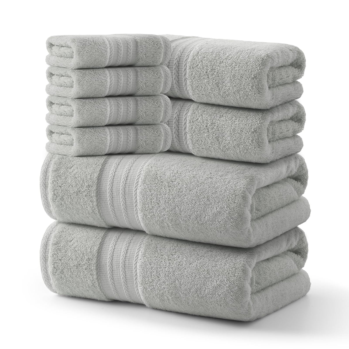 REDKISS Green Towel Set of 8-100% Cotton Luxury Bath Towels Set for Bathroom, 600 GSM Highly Absorbent Bathroom Towel with 2 Large Bath Sheet, 2 Hand, 4 Washcloths, Green Shower Towels for Dorm