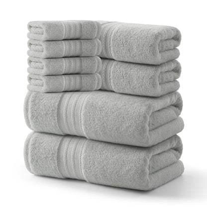 REDKISS Green Towel Set of 8-100% Cotton Luxury Bath Towels Set for Bathroom, 600 GSM Highly Absorbent Bathroom Towel with 2 Large Bath Sheet, 2 Hand, 4 Washcloths, Green Shower Towels for Dorm