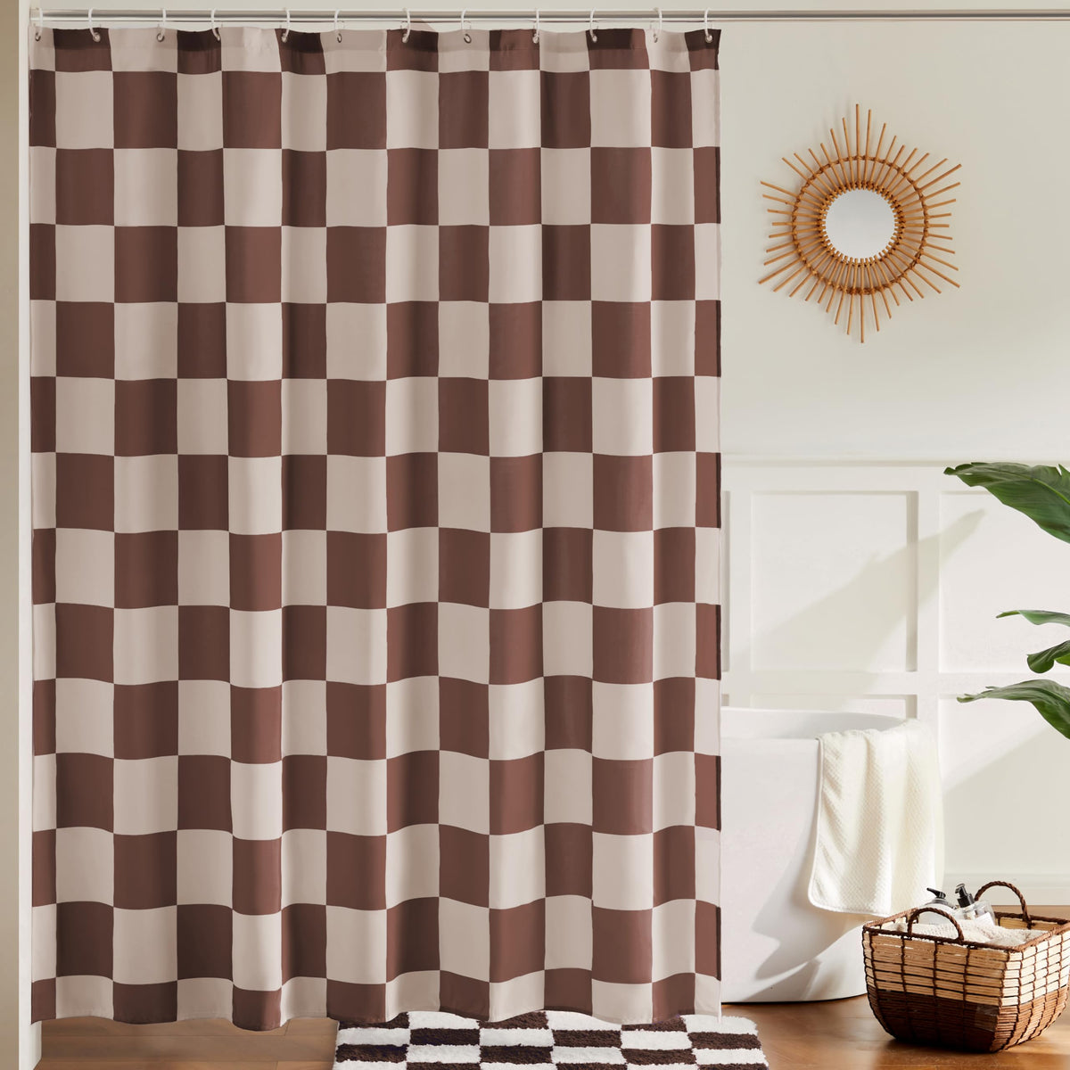 Ohocut Checkered Shower Curtain, Light Blue Shower Curtains for Bathroom, Cute Retro Checkboard Shower Curtain Vintage Aesthetic, Washable Fabric Bath Curtain 72''x72''