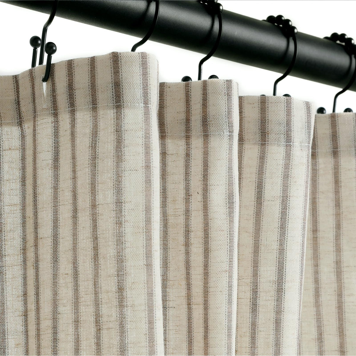 Farmhouse Striped Shower Curtain - 72x72 Inches, Linen Blend Fabric, Breathable & Machine Washable, Rustic Black for Bathroom Decor (Hooks/Liner Not Included)