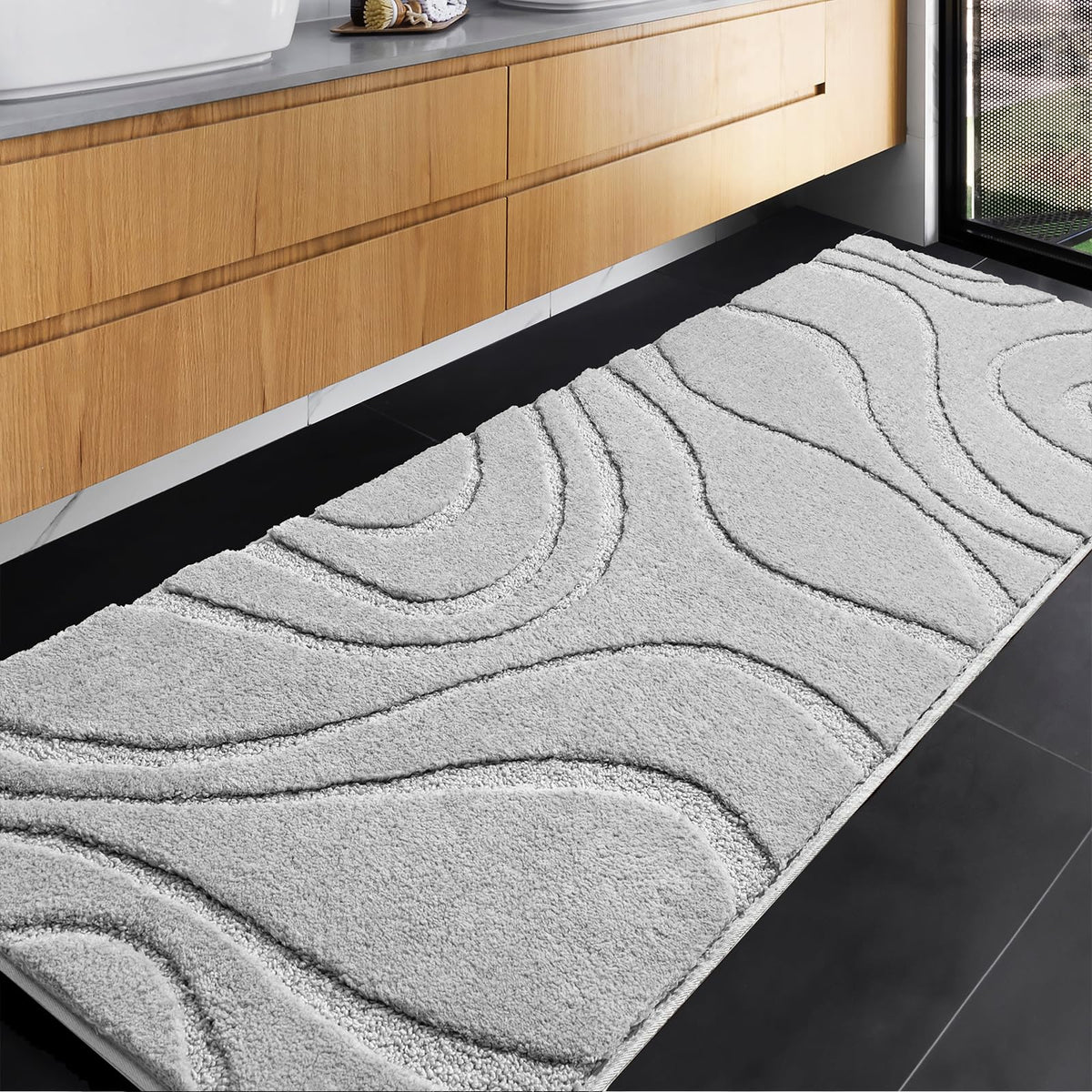 DEXDE Bathroom Rugs Runner 24x60 Long Non-Slip Bath Mats Floor Shower Gray