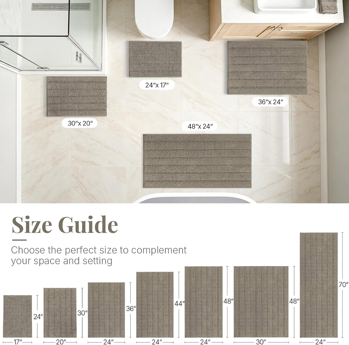 Bcoimo Bath Rug Mat,48x24 High Absorbent Latte Long Bathroom Runner Rugs