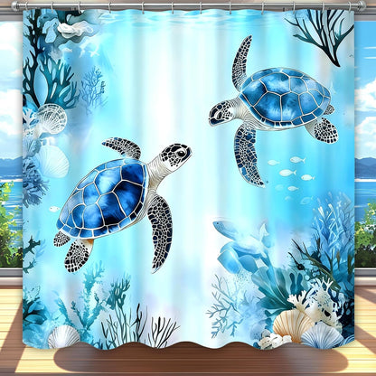 Sea Turtle Shower Curtain,Ocean Beach Shower Curtain, Tropical Summer Sea Theme Bathroom 72x72 Inch Proof Polyester Insulated Home Decor