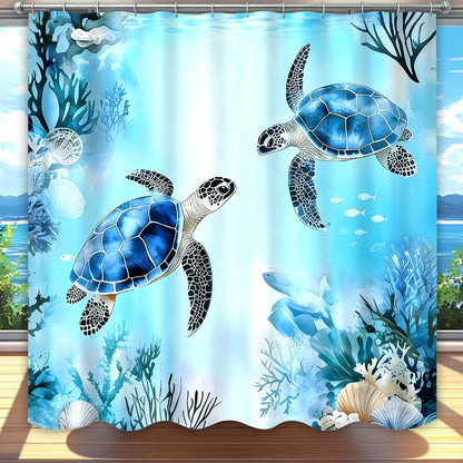 Sea Turtle Shower Curtain,Ocean Beach Shower Curtain, Tropical Summer Sea Theme Bathroom 72x72 Inch Proof Polyester Insulated Home Decor
