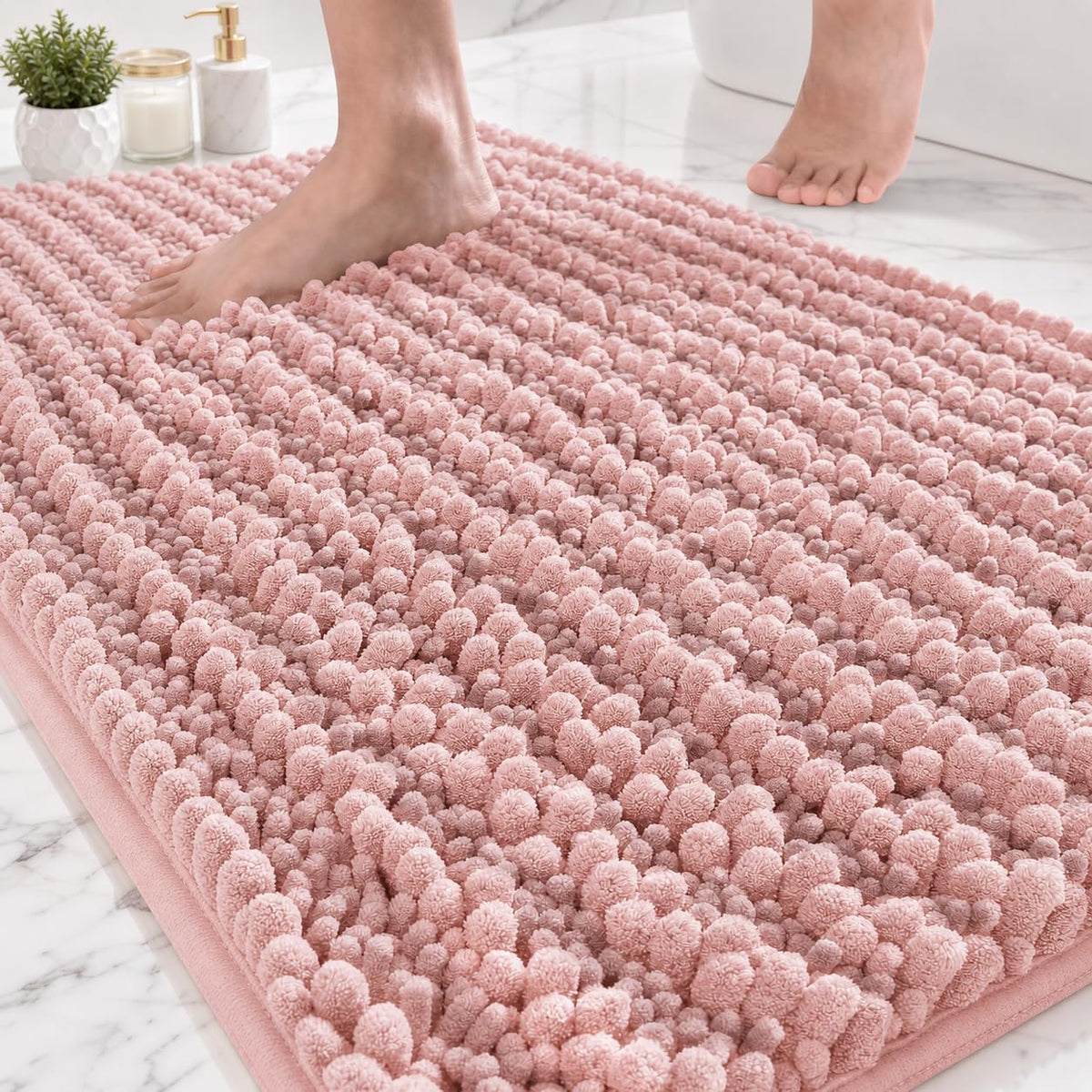 ILANGO Bathroom Rugs Light Grey 44x24, Soft Absorbent Chenille Bath Rugs