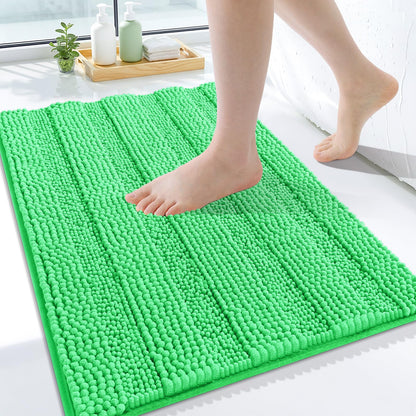 Grandaily Chenille Striped Bathroom Rugs 36x24, Extra Thick and Absorbent Bath Mats, Non-Slip Soft Plush Shaggy Shower Carpet, Machine Wash Dry, Bath Rug for Bathroom, (Large, Light Grey)