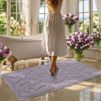 BSICPRO ‌Purple Bathroom Rugs, 24x36 Floral Bath Mats, French Rustic Style