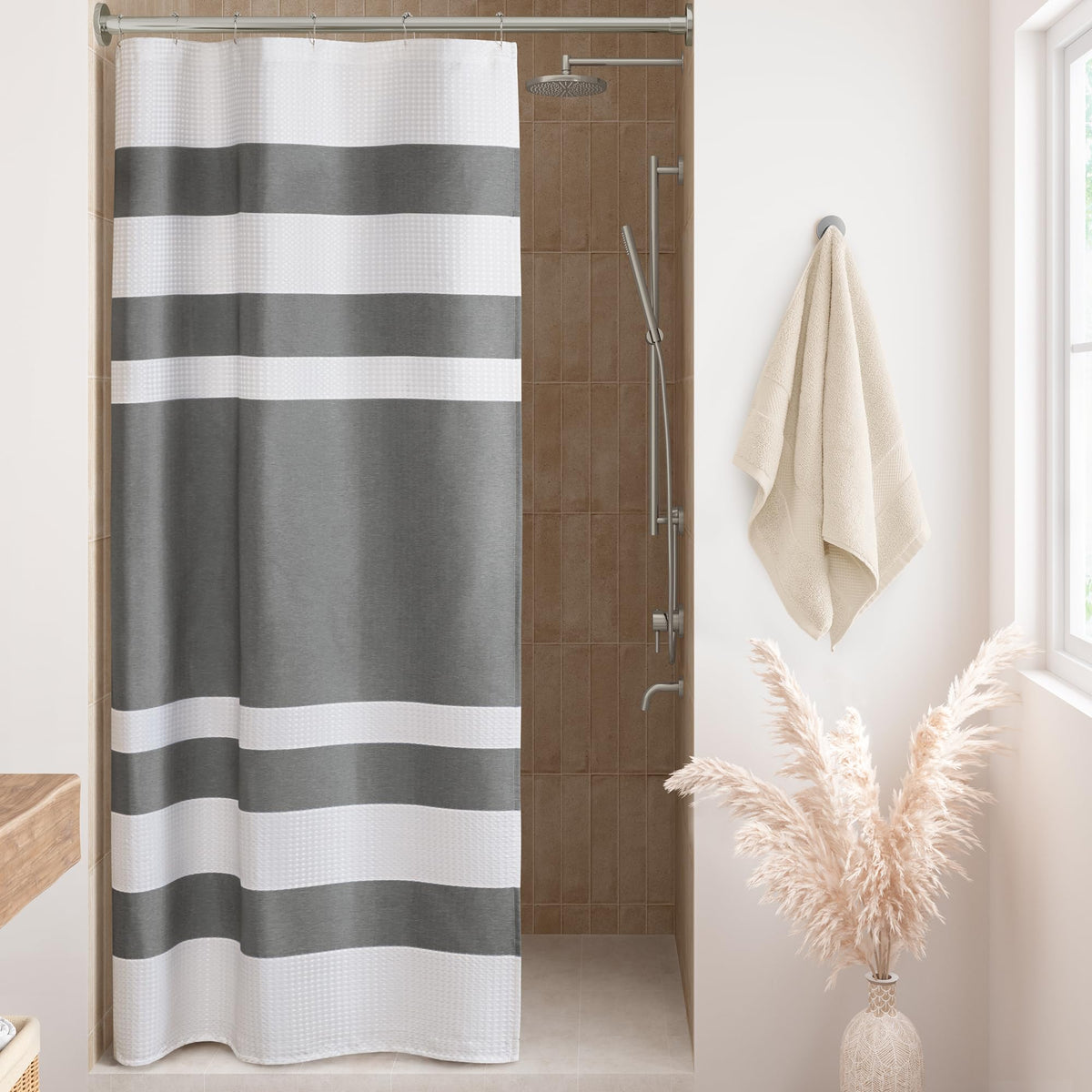 Madison Park Arbor Waffle Shower Curtain for Bathroom, 72 x 72, Beige