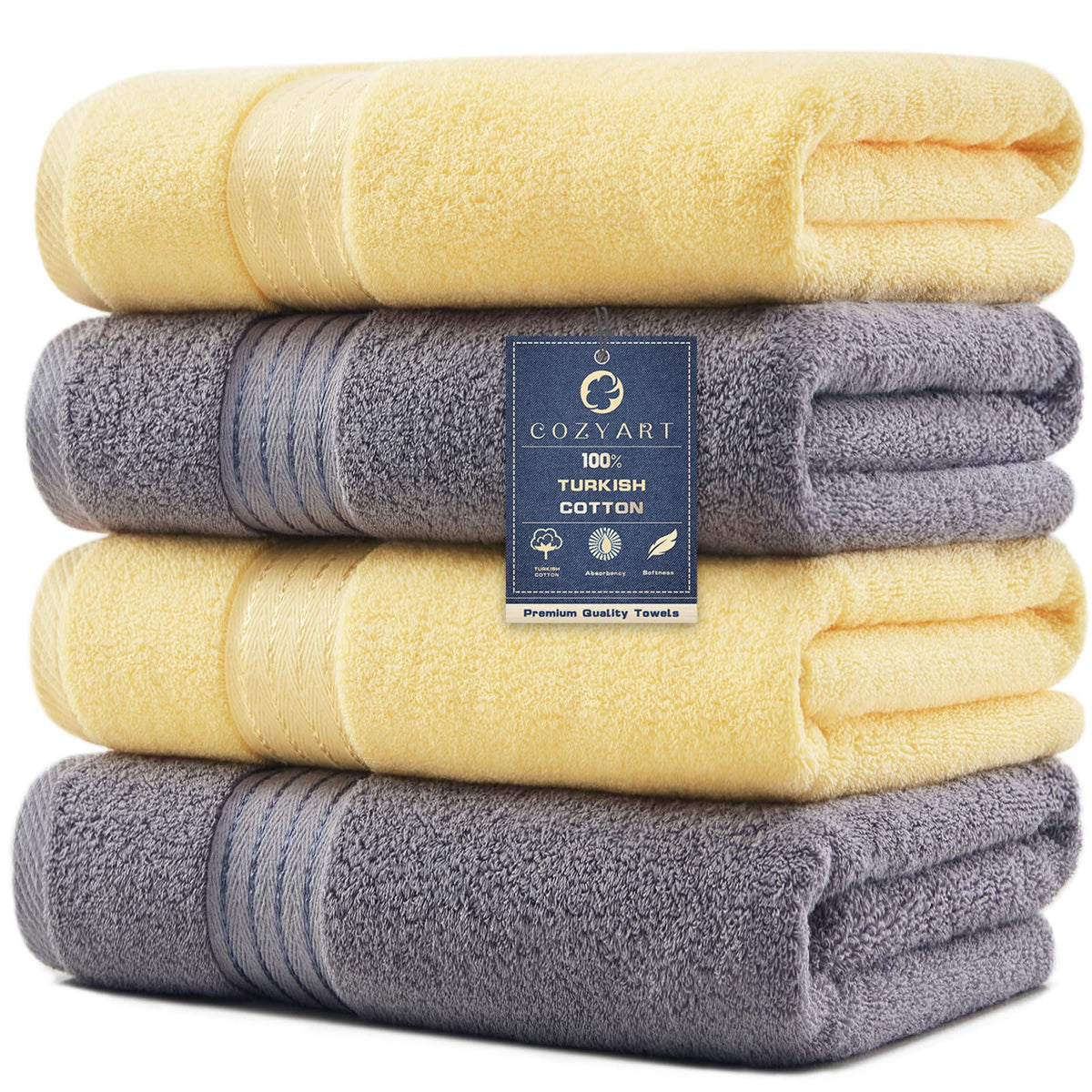 COZYART Luxury Bath Towels 4 PCS, 27x54 650 GSM Turkish Cotton Burnt Orange