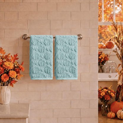 Artoid Mode 2 Pcs Blue 3D Heart Pumpkin Jacquard Hand Towels for Bathroom