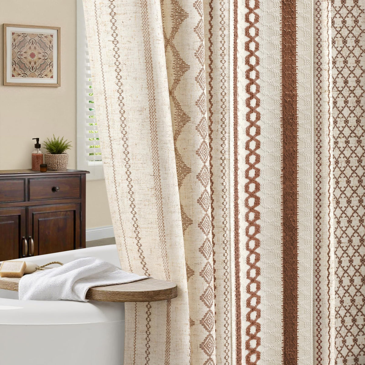 Nave Blue Boho Linen Shower Curtain,72" W x 72" L