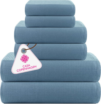 CASA COPENHAGEN Solitaire 6 Pieces Towel Set- Midnight Black, 600 GSM 2 Bath Towel 2 Hand Towel 2 Washcloth, Designed in Denmark Made of Soft Egyptian Cotton for Bathroom, Kitchen & Shower