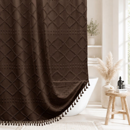 Siiluminisoy Navy Blue Shower Curtain Boho Shower Curtains Fabric, Tufted Chevron Textured Striped Modern Minimalist Cloth Shower Curtain for Bathroom, 72 x 72