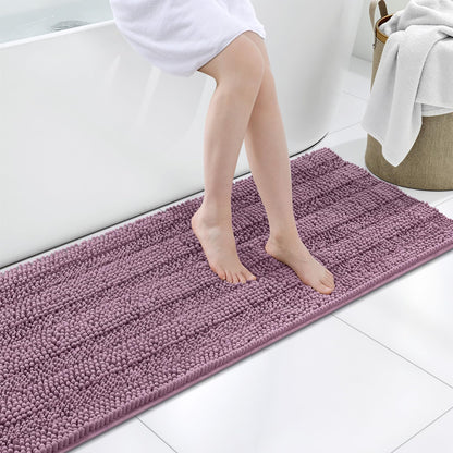 Grandaily Chenille Striped Bathroom Rugs 36x24, Extra Thick and Absorbent Bath Mats, Non-Slip Soft Plush Shaggy Shower Carpet, Machine Wash Dry, Bath Rug for Bathroom, (Large, Light Grey)