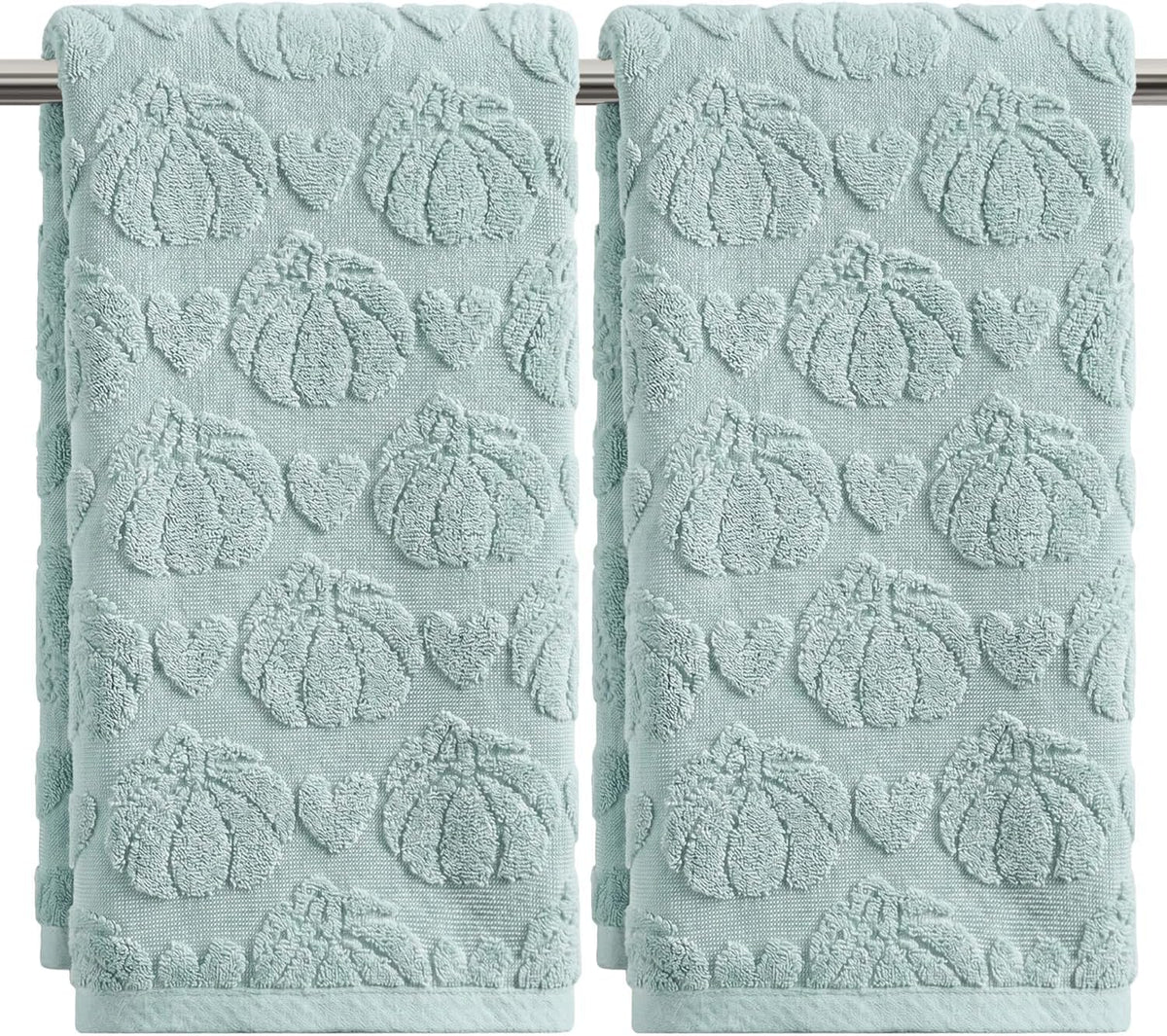Artoid Mode 2 Pcs Blue 3D Heart Pumpkin Jacquard Hand Towels for Bathroom