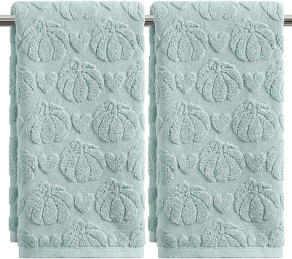 Artoid Mode 2 Pcs Blue 3D Heart Pumpkin Jacquard Hand Towels for Bathroom