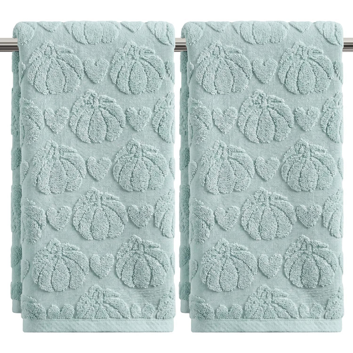 Artoid Mode 2 Pcs Blue 3D Heart Pumpkin Jacquard Hand Towels for Bathroom