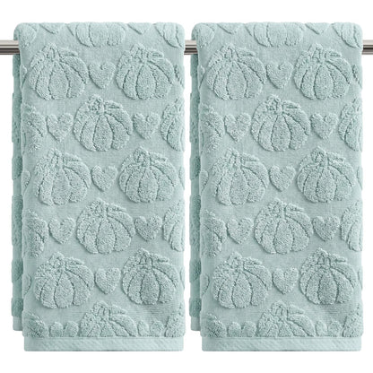 Artoid Mode 2 Pcs Blue 3D Heart Pumpkin Jacquard Hand Towels for Bathroom