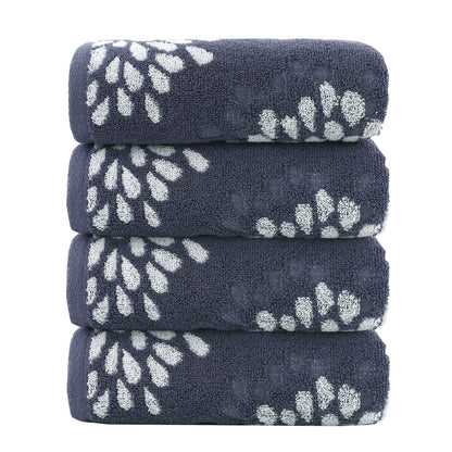 Pidada Hydrangea Floral Cotton Hand Towels Set of 4