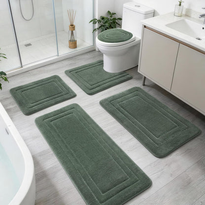 YIHOUSE 2-Piece Towel-Like Memory Foam Bathroom Rug Set, Dark Grey