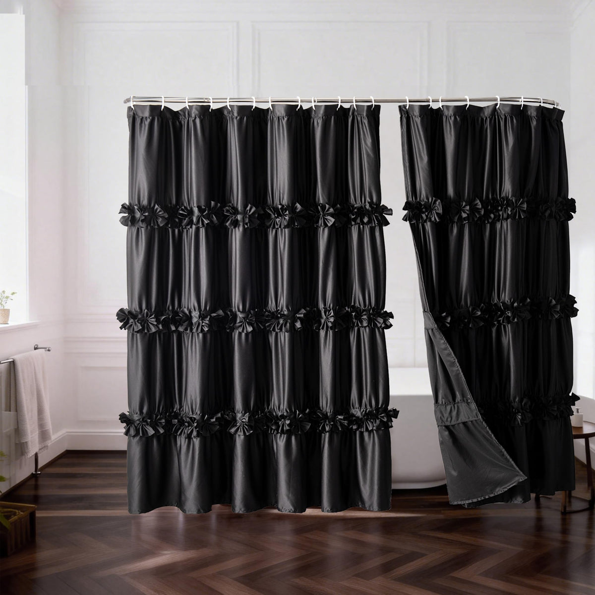 Homechoice Decor Peach Ruffle Shower Curtain for Master Bathroom