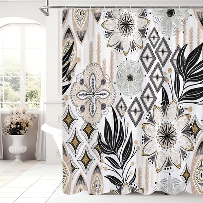 Boho Floral Shower Curtain, Vintage Botanical Fabric Curtain, 72 x 72